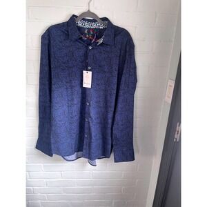 Robert Graham Armstrong Navy Blue Crackle Print Button Down Shirt2XL RFF201517CF